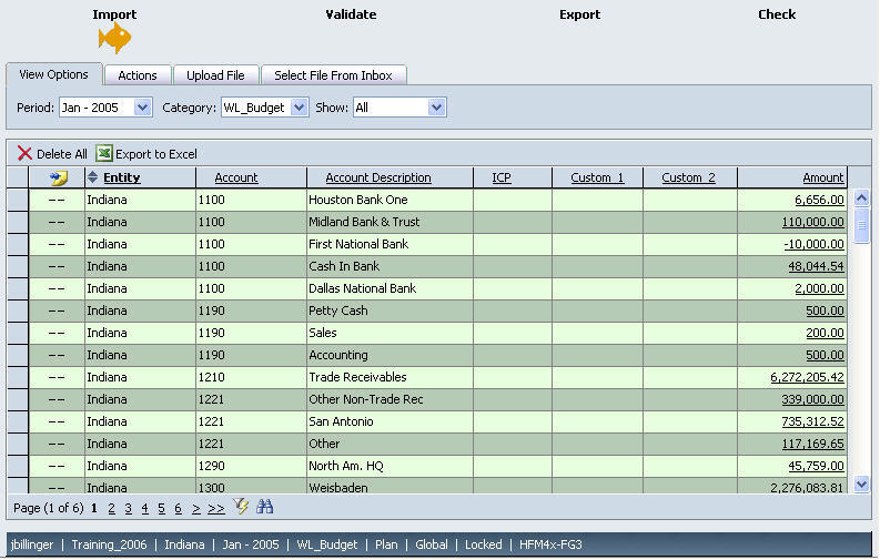 The image shows the import screen, the contents of which are described in the text preceding the image.